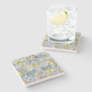 Posavasos De Piedra Azulejo de limón azul de Lisboa Decoración de coci