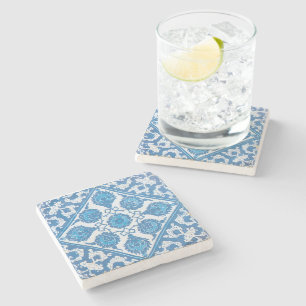 Posavasos De Piedra Azulejo Falso de Flores de Aciano Vintage Azul Bla