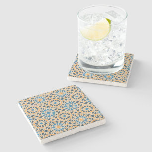 Posavasos De Piedra Azulejo geométrico marroquí y patrón de naranja