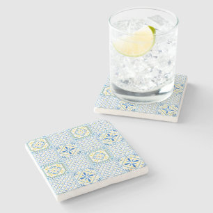 Posavasos De Piedra Azulejo italiano mediterráneo azul y amarillo