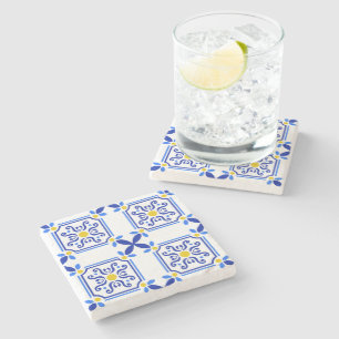 Posavasos De Piedra Azulejo portugués mediterráneo tradicional