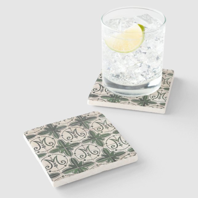 Posavasos De Piedra Azulejo verde vintage (Lateral)