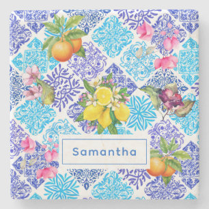 Posavasos De Piedra Azulejos de cítricos sicilianos florales mediterrá