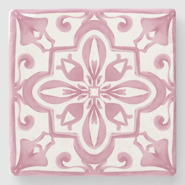 Posavasos De Piedra azulejos de estilo italiano, rosa o mediterráneo, (Anverso)