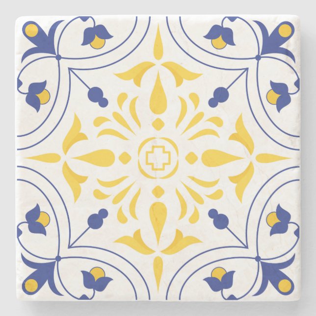 Posavasos De Piedra Azure Bloom Cross Yellow (Anverso)
