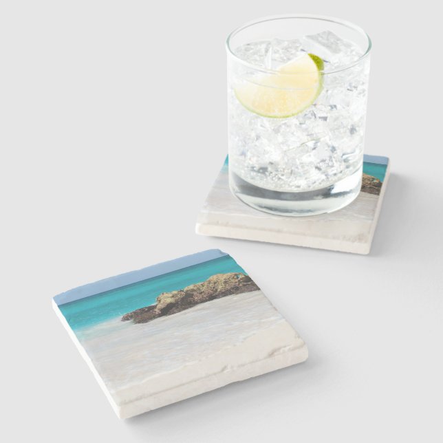 Posavasos De Piedra Azure Ocean Sandy Beach Photo (Lateral)