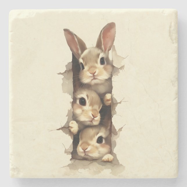 Posavasos De Piedra B3 Three Bunnies 3D Illusion  (Anverso)