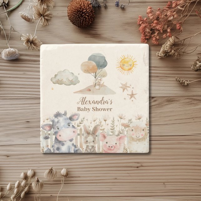 Posavasos De Piedra Baby Shower de animales de granja (Subido por el creador)