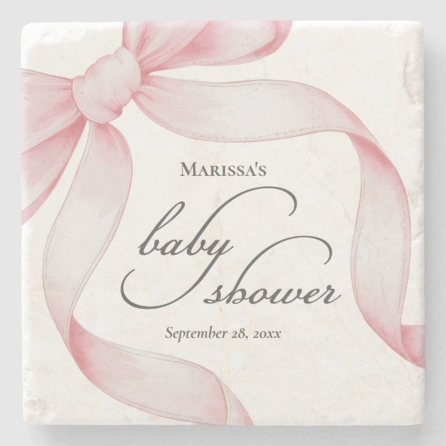 Posavasos De Piedra Baby Shower Pink Bow (Anverso)