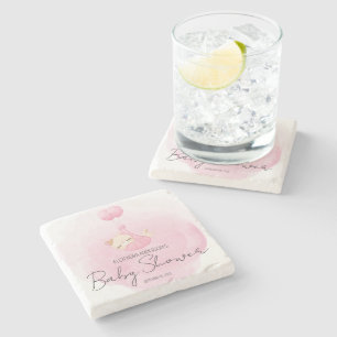 Posavasos De Piedra Baby Shower rosa de gatito dormido