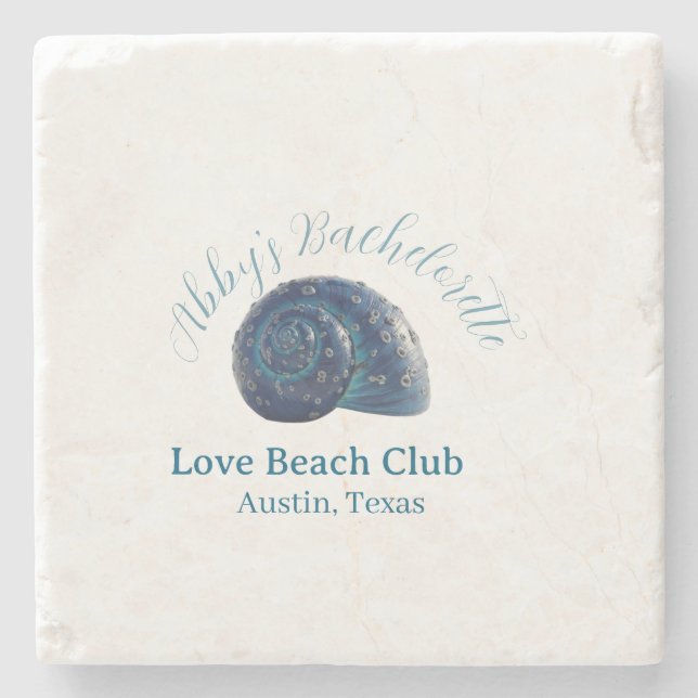 Posavasos De Piedra Bachelorette party beach club blue sea shell name  (Anverso)