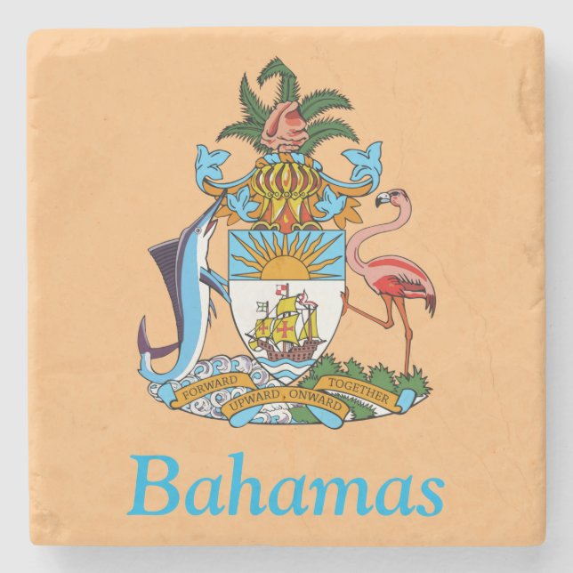 Posavasos De Piedra Bahamas con escudo de armas (paraíso caribeño) (Anverso)