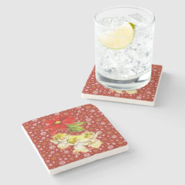 Posavasos De Piedra Bailando ángeles bebés con copos de nieve en rojo