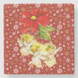 Posavasos De Piedra Bailando ángeles bebés con copos de nieve en rojo