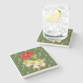 Posavasos De Piedra Bailando ángeles bebés con copos de nieve en verde