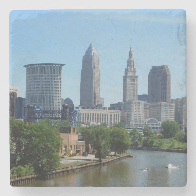 Posavasos De Piedra Balanceo de Cleveland, OH en el práctico de costa (Anverso)