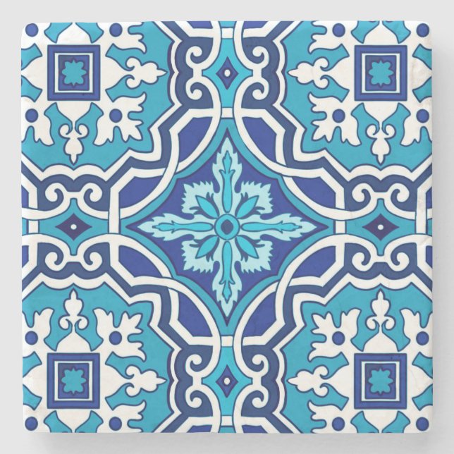 Posavasos De Piedra Baldosas azules,azulejos mediterráneos,majolica    (Anverso)
