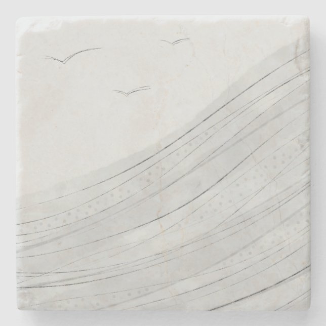 Posavasos De Piedra Baldosas cerámicas de olas de mar (Anverso)