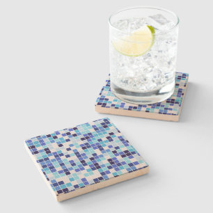 Posavasos De Piedra Baldosas de piscina, mosaicos azules, patrón geomé