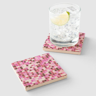 Posavasos De Piedra Baldosas de piscina, mosaicos rosados, patrón geom