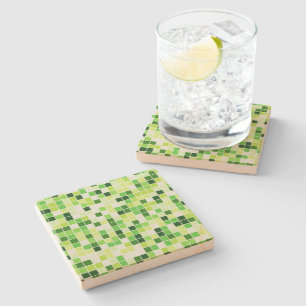 Posavasos De Piedra Baldosas de piscina, mosaicos verdes, patrón geomé