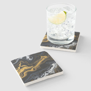 Posavasos De Piedra Baldosas Decorativas De Resumen De Lujo - Negro, O