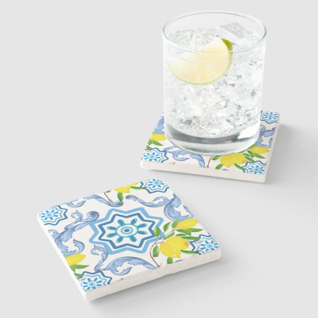 Posavasos De Piedra Baldosas mediterráneas,mayólica, de estilo sicilia (Lateral)