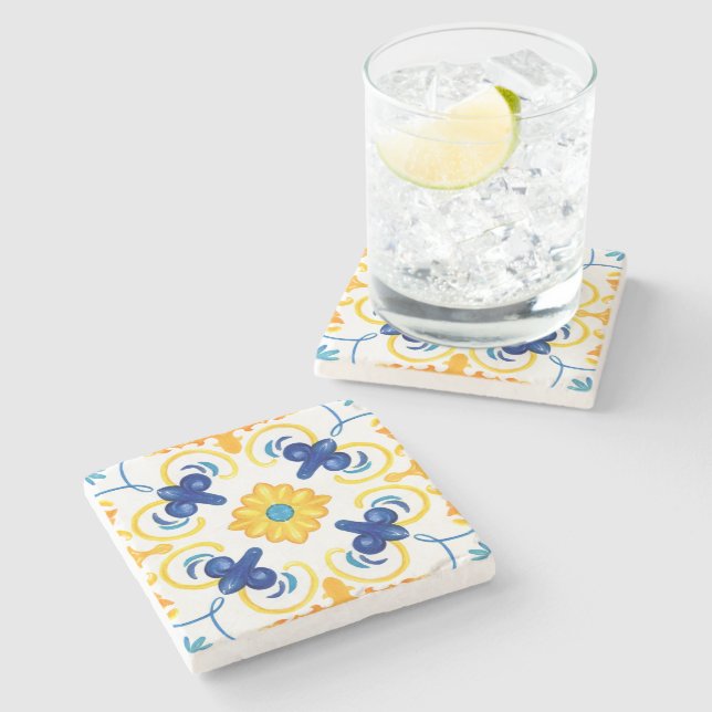 Posavasos De Piedra Baldosas mediterráneas, mayólica, siciliana (Lateral)