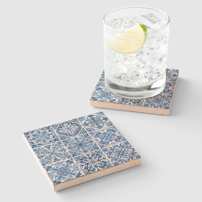 Posavasos De Piedra Baldosas mediterráneas, portuguesas, azulejo, mall (Lateral)