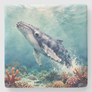 Posavasos De Piedra Ballena Azul Oceánica y Poema Costero