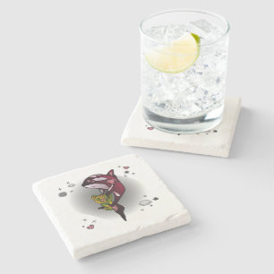 Posavasos De Piedra Ballena orca con oso de peluche en diseño gráfico 