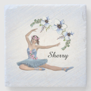 Posavasos De Piedra Ballerina con nombre personal azul