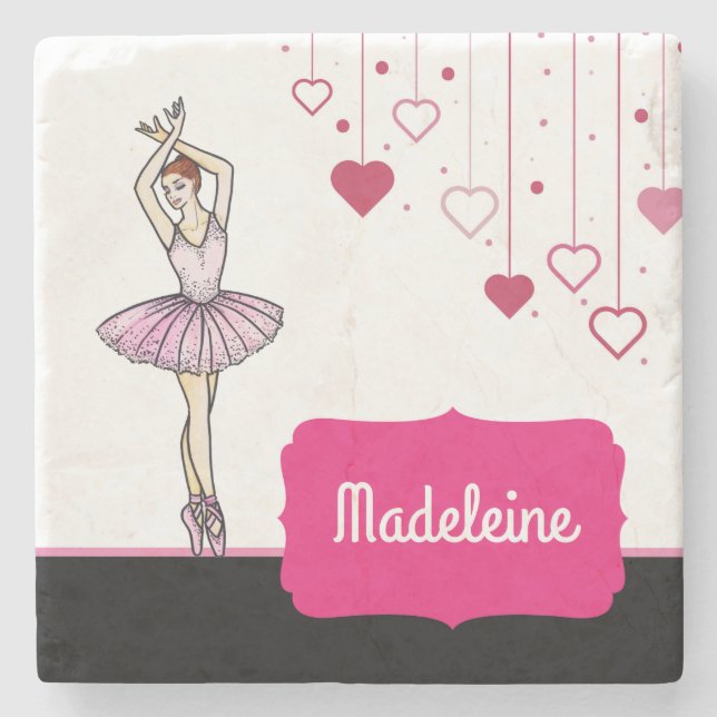 Posavasos De Piedra Ballerina con vestido rosa y zapatos punteros (Anverso)