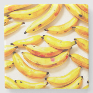 Posavasos De Piedra Bananas acuarelas en tonos suaves con blanco