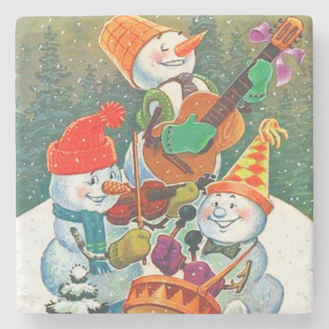 Posavasos De Piedra Banda de Navidades de Snowman (Anverso)
