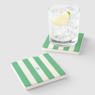 Posavasos De Piedra Banda verde de cabana y monograma azul personaliza