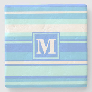 Posavasos De Piedra Bandas azules del cielo monogramo