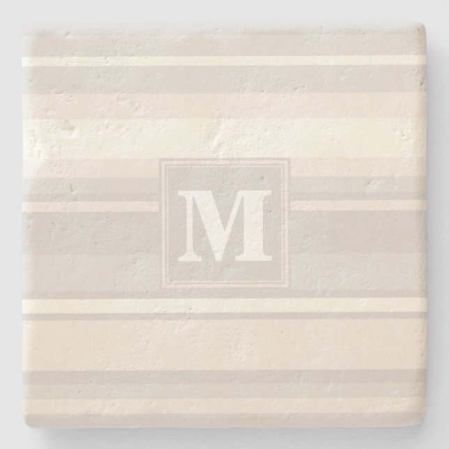 Posavasos De Piedra Bandas beige monogramo (Anverso)