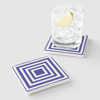 Posavasos De Piedra Bandas cuadradas blancas y azules de la Marina