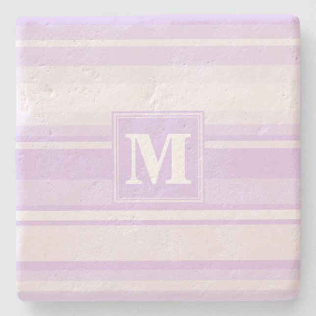 Posavasos De Piedra Bandas de lilac monogramo (Anverso)