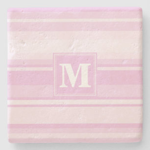Posavasos De Piedra Bandas rosadas para bebés monogramo