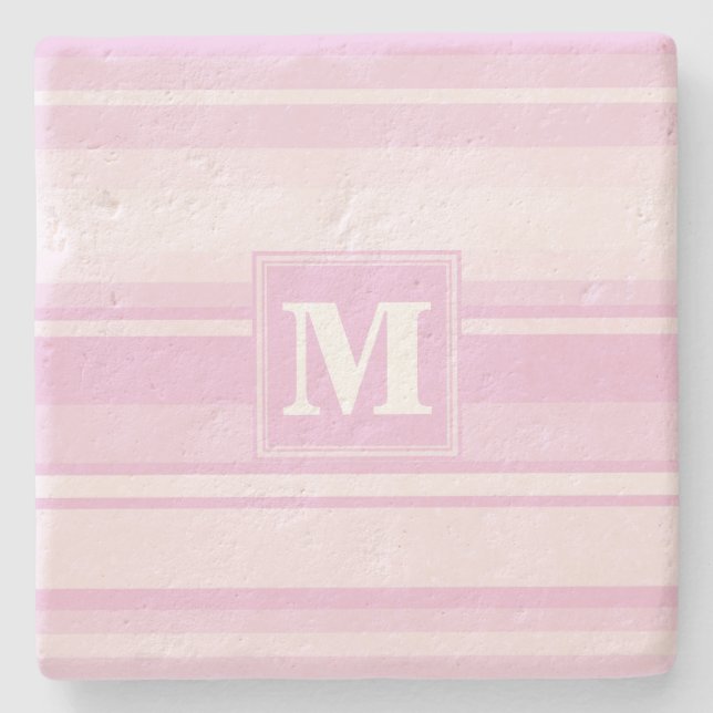 Posavasos De Piedra Bandas rosadas para bebés monogramo (Anverso)