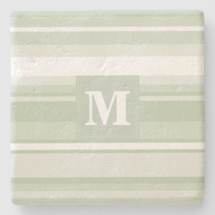 Posavasos De Piedra Bandas verde pálido monograma