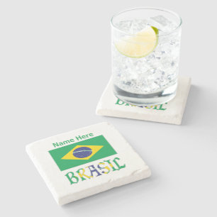 Posavasos De Piedra Bandeira do Brasil e Brasil Personalizado