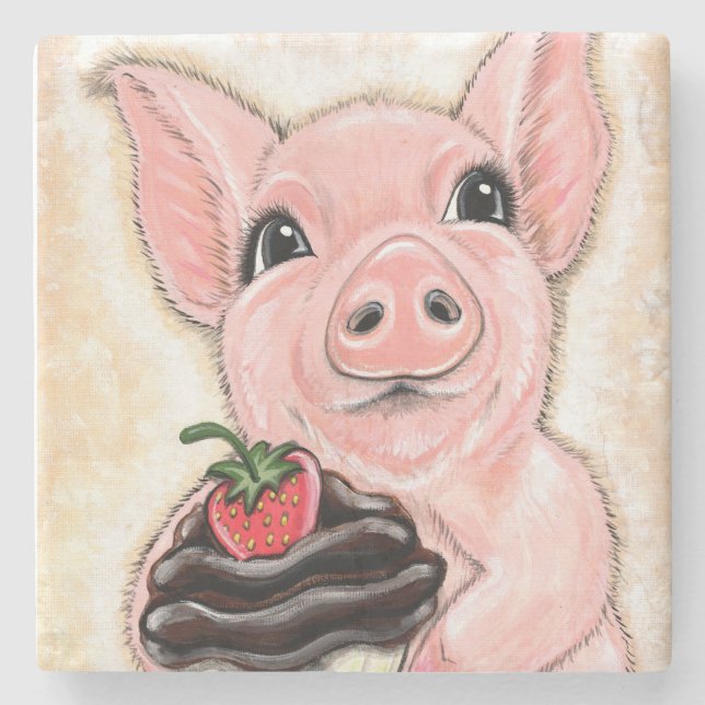 Posavasos De Piedra Bandeja de Piedra Cerdo Cupcake (Anverso)