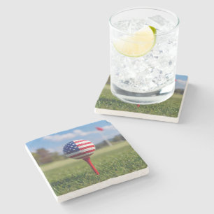 Posavasos De Piedra Bandera Americana en una Bola de Golf