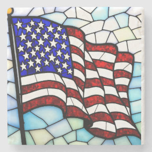 Posavasos De Piedra Bandera Americana Mosaico de Vidrio Teñido Patriót