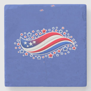Posavasos De Piedra Bandera Americana Ondulada Patriótica con Estrella