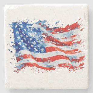Posavasos De Piedra Bandera Americana USA Acuarela 4 de Julio
