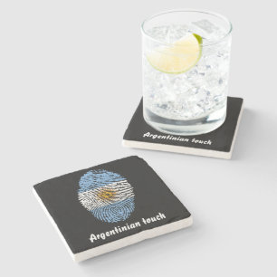 Posavasos De Piedra Bandera argentina de la huella dactilar del tacto